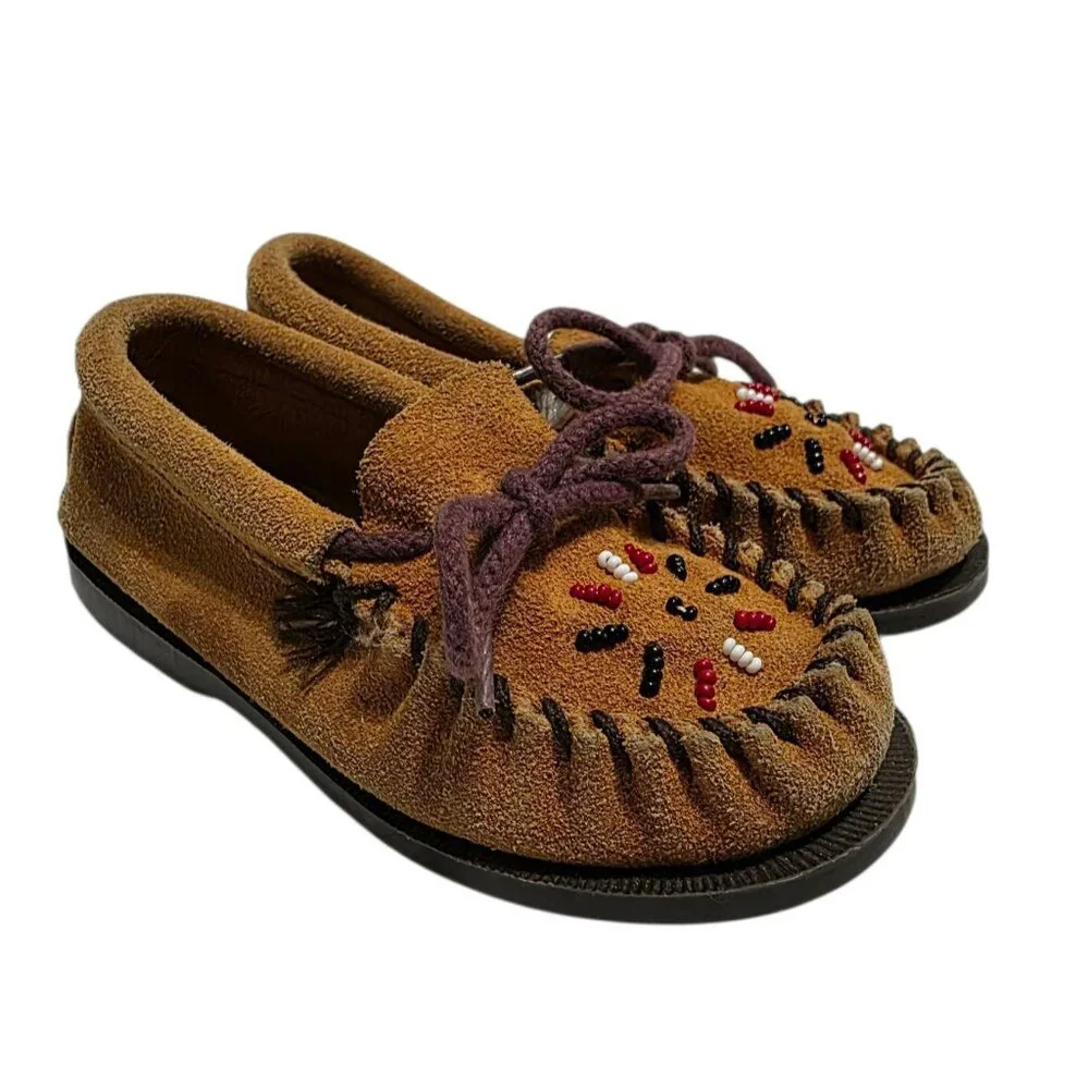 VTG Minnetonka Suede Moccasins Slippers Shoes Small Kids 8 Indian Costume Mocs